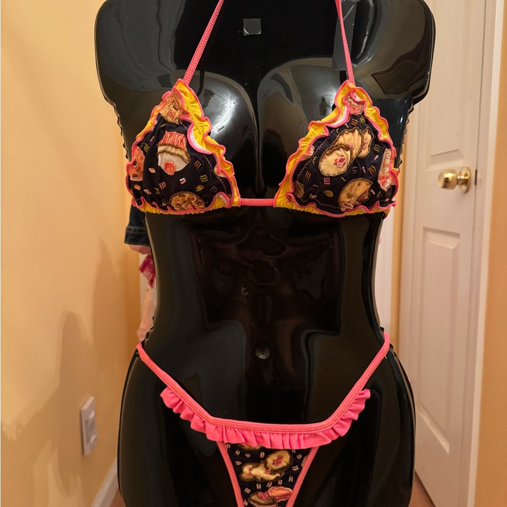 Floral Pink and Black Bikini Set